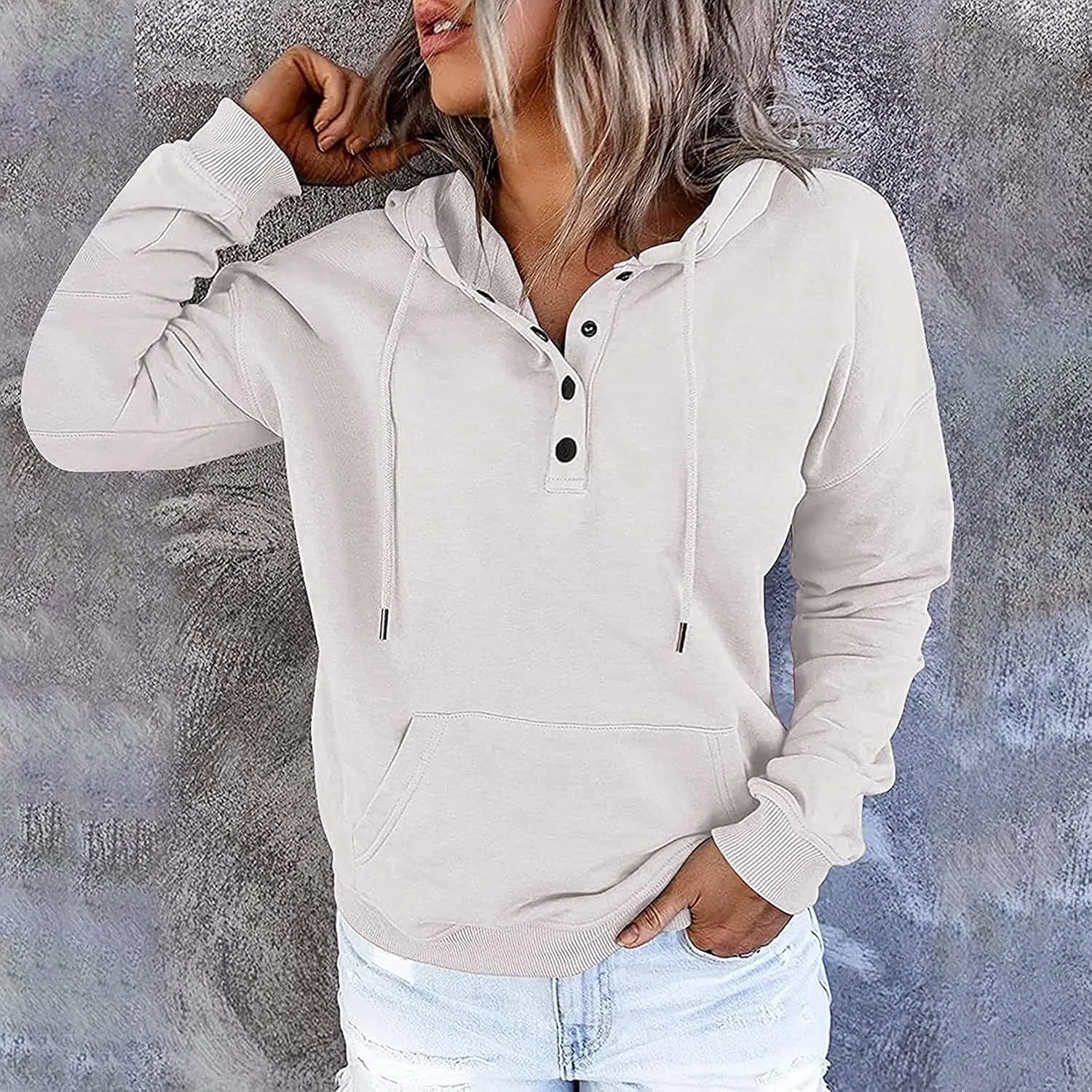 Button Hoodie Tops Dressy Casual Hoodies for Women Long Sleeve Pockets Sweatshirts Fashion 2025 Fall Clothes