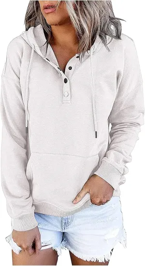 Button Hoodie Tops Dressy Casual Hoodies for Women Long Sleeve Pockets Sweatshirts Fashion 2025 Fall Clothes