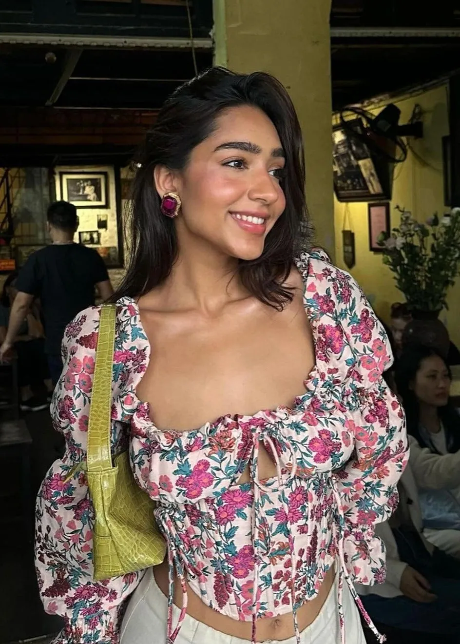 Dianna Embroidered Puff Sleeve Corset Top CL
