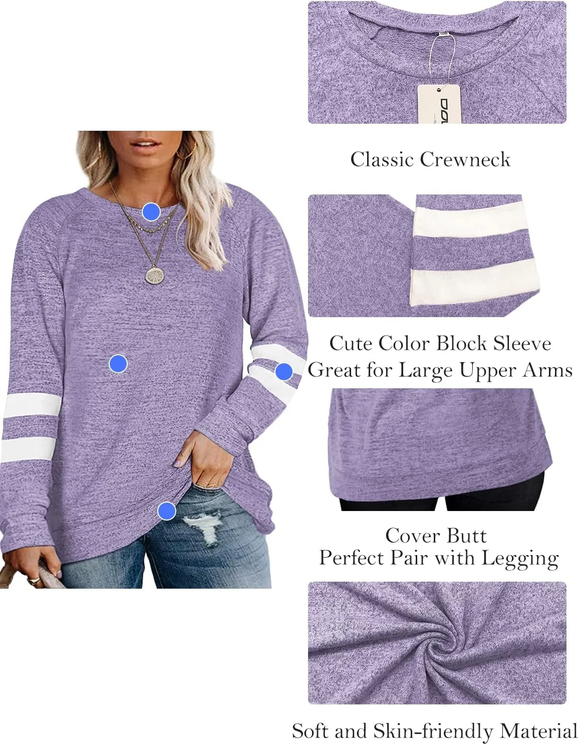 DOLNINE Plus Size Sweatshirts for Women Long Sleeve Oversized Tunic Tops