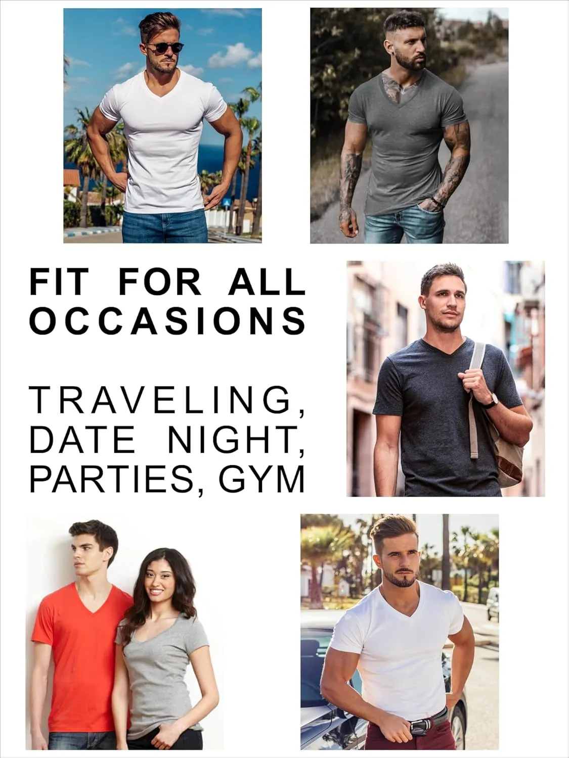 Galaxy by Harvic Men's 6-Pack Short Sleeve V-Neck Modern Fit Classic Tees (S-3XL)
