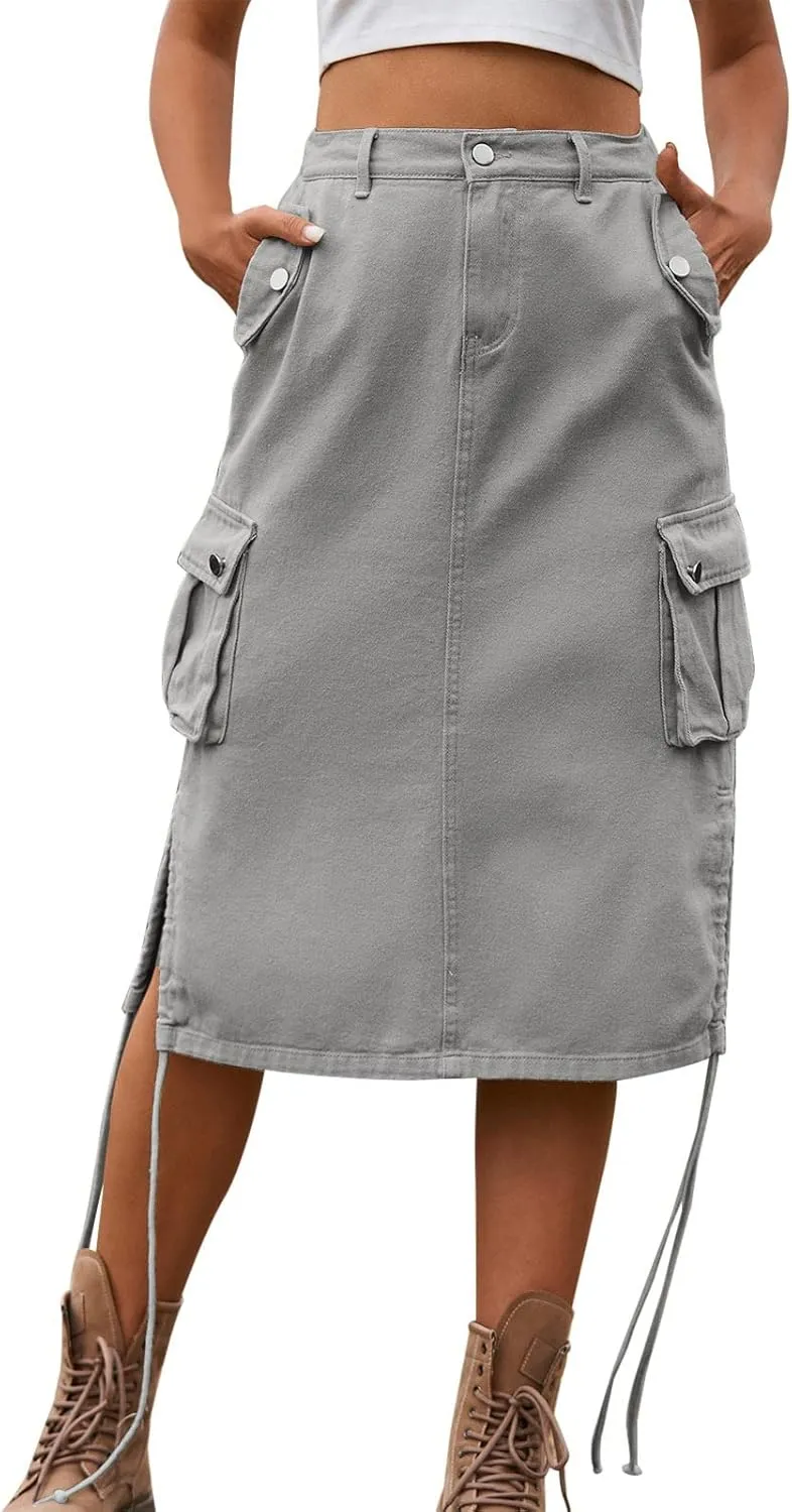 Long Skirt for Women Cargo Midi Elegant Pencil Skirt Casual Sexy Maxi Skirts Elastic Waisted Pencil Skirt for