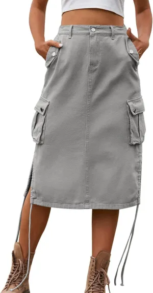 Long Skirt for Women Cargo Midi Elegant Pencil Skirt Casual Sexy Maxi Skirts Elastic Waisted Pencil Skirt for