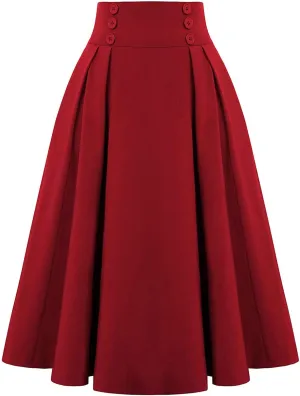 NREALY New Women's High Waist Pleated A Line Long Skirt Front Slit Belted Maxi Skirt