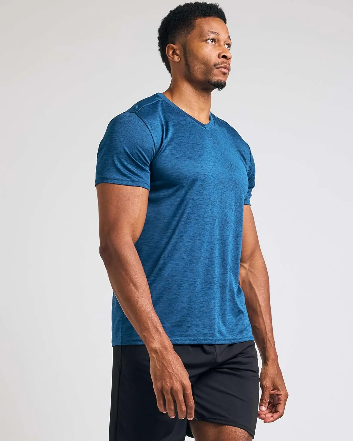 Real Essentials 5 Pack: Mens V-Neck Dry-Fit Moisture Wicking Active Athletic Tech Performance T-Shirt