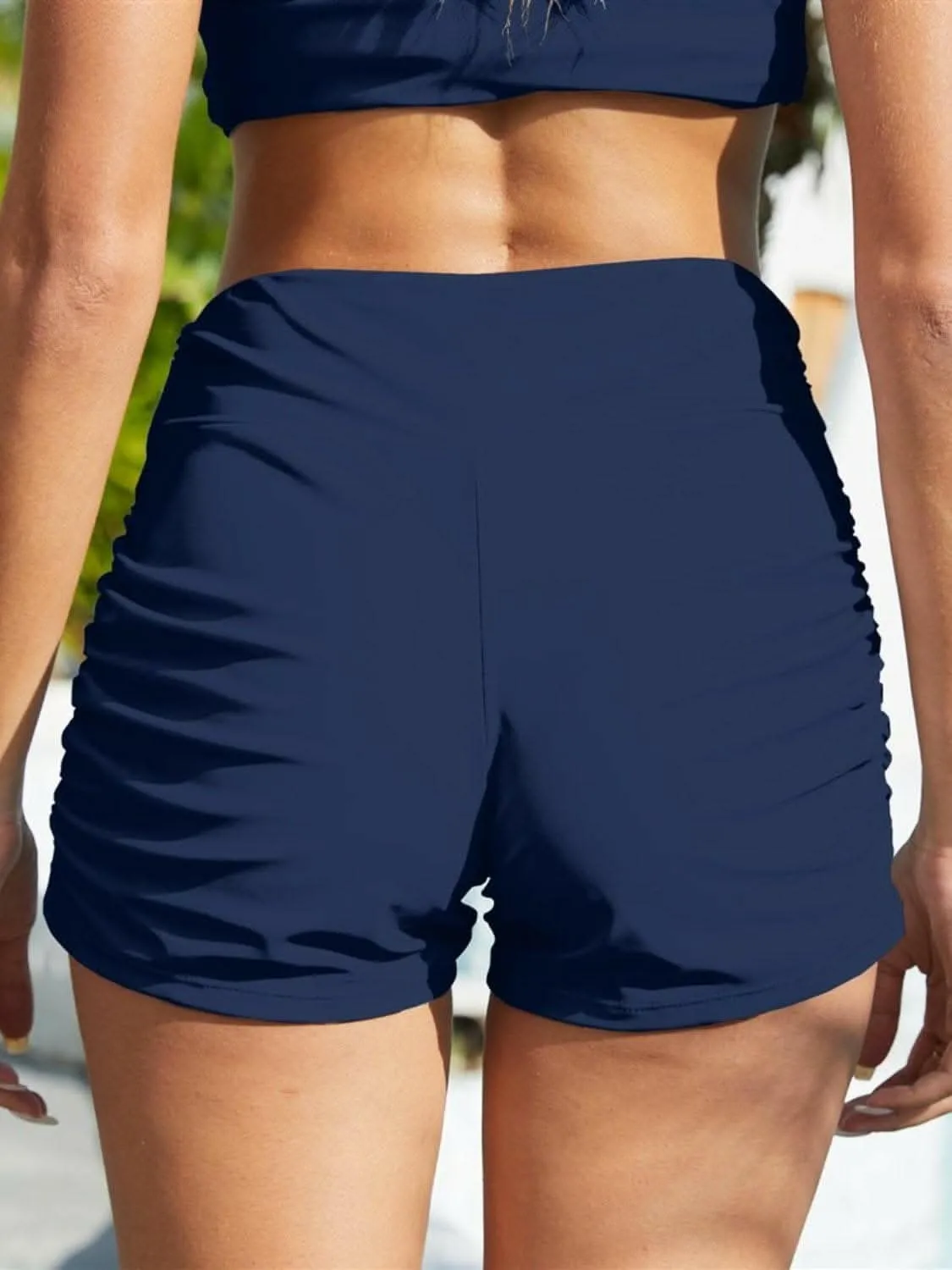 Ruched mid-rise swim bottoms
