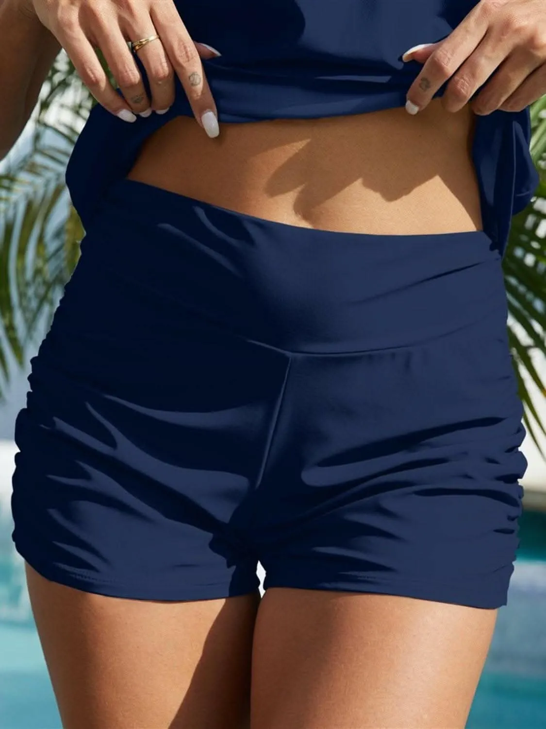 Ruched mid-rise swim bottoms