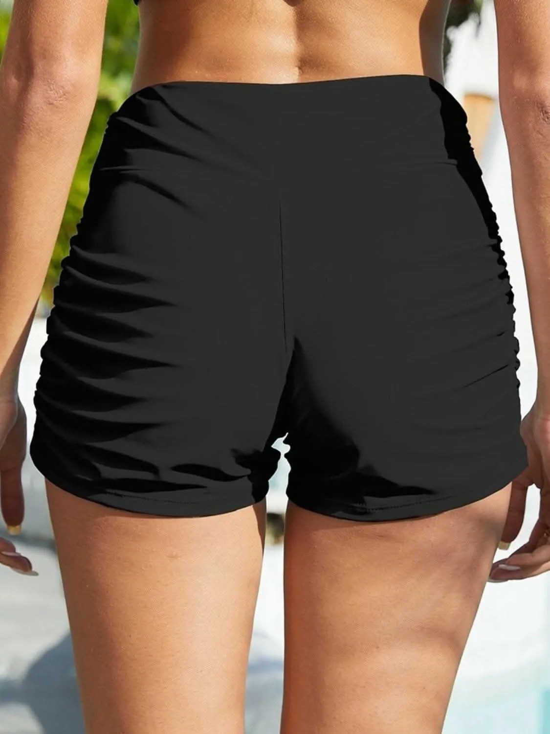 Ruched mid-rise swim bottoms