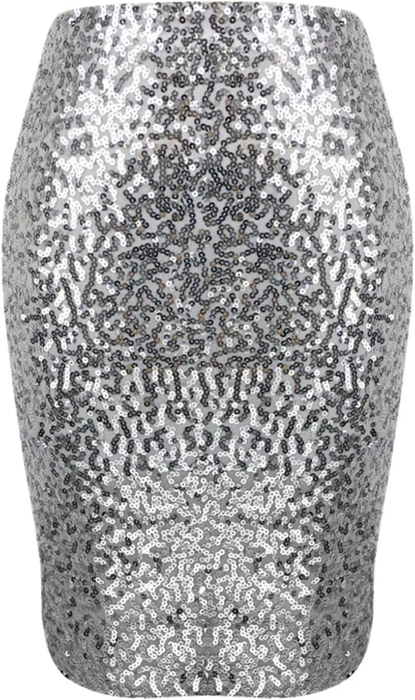 Summer Skirts for Women Trendy Sequin High Elastic Waist Slim Fit Midi Length Pencil A-Line Skirts Fashion Clubwear