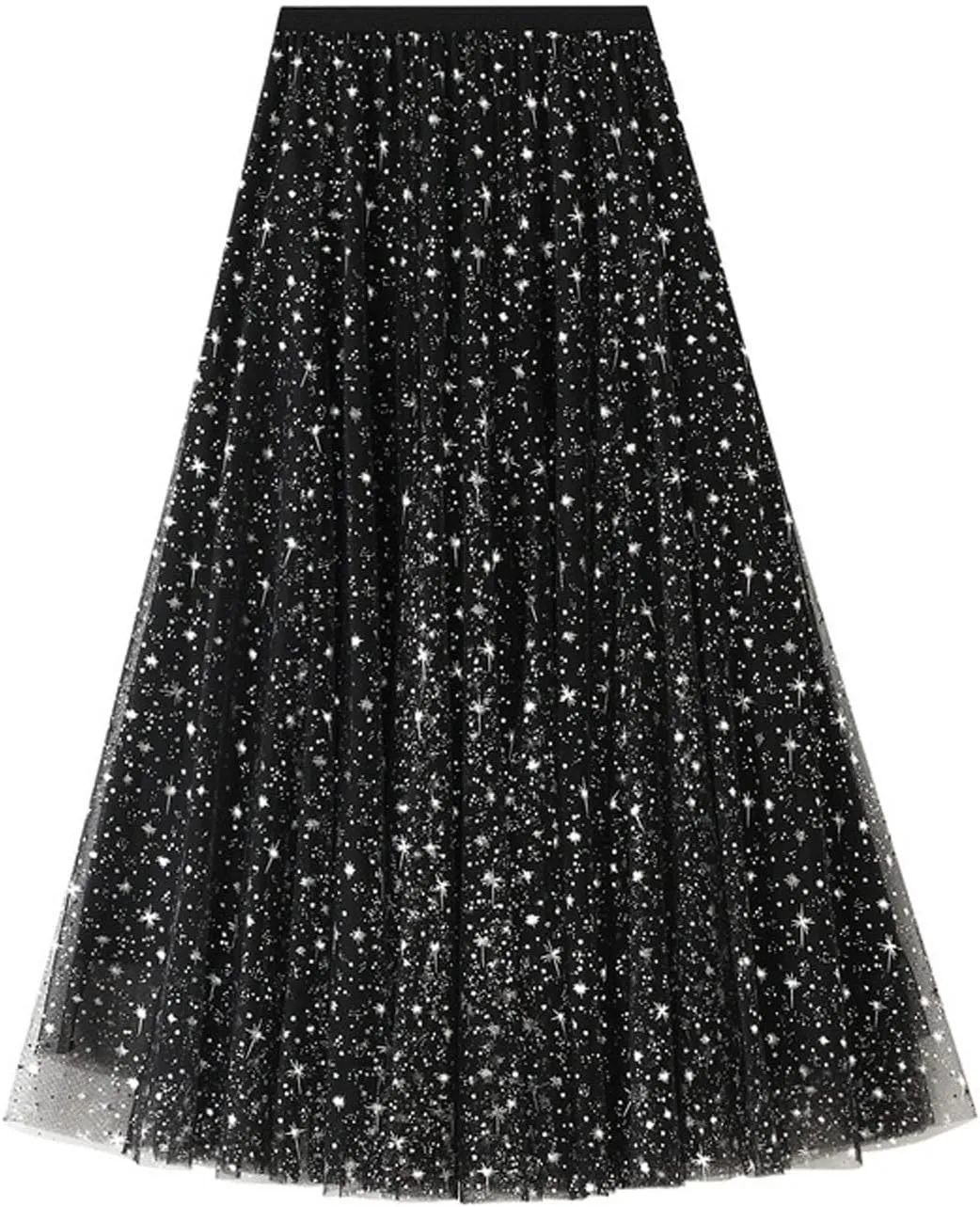 tuduoms Women's Long Tulle Tutu Skirt High Waist Pleated Layered Midi Skirt Sequin Flowy Maxi Skirt Dress for Wedding Party