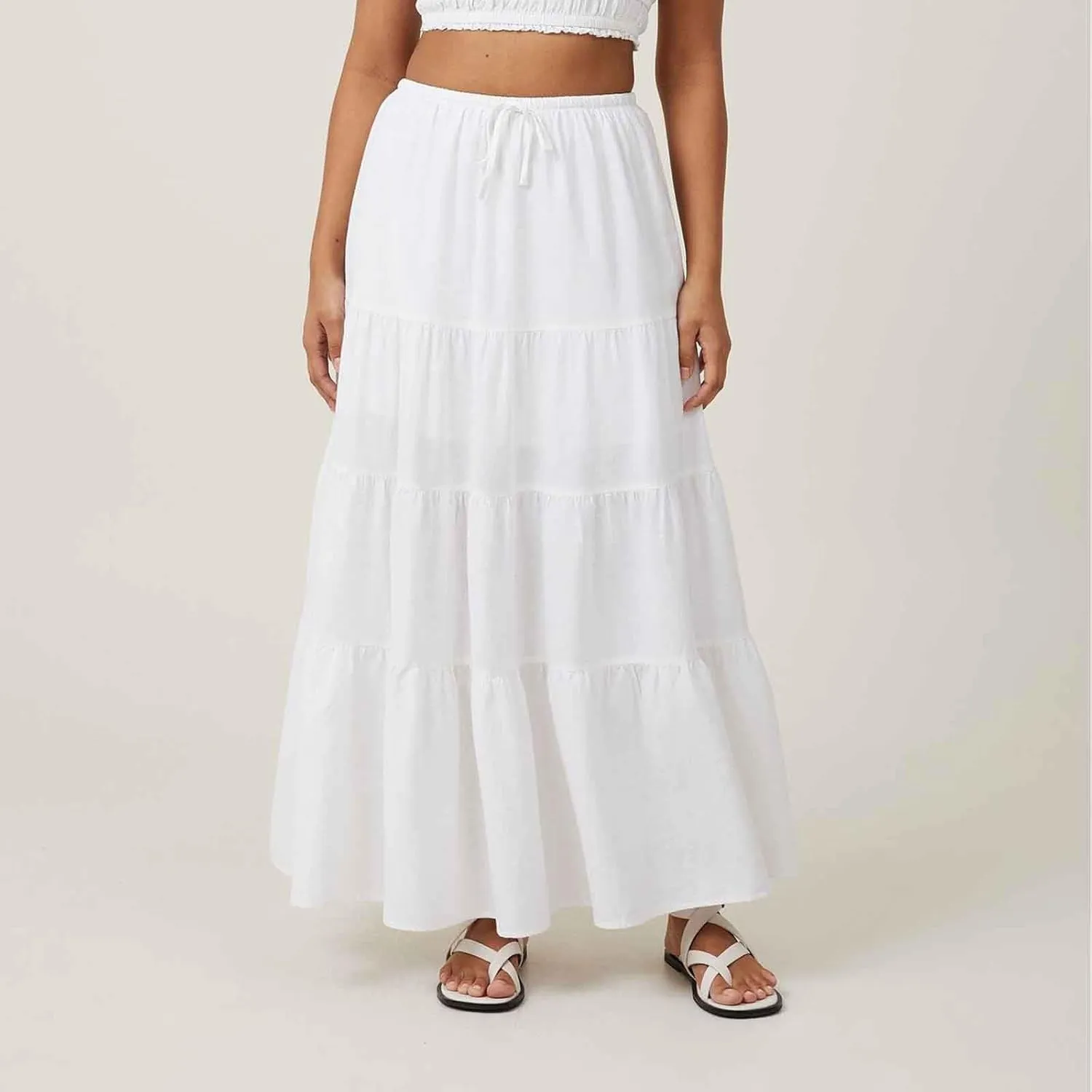Womens Boho Maxi Skirt Solid Ruffle Swing Elastic High Waisted Pleated Flowy Skirts 2025 Trendy Summer Beach Skorts