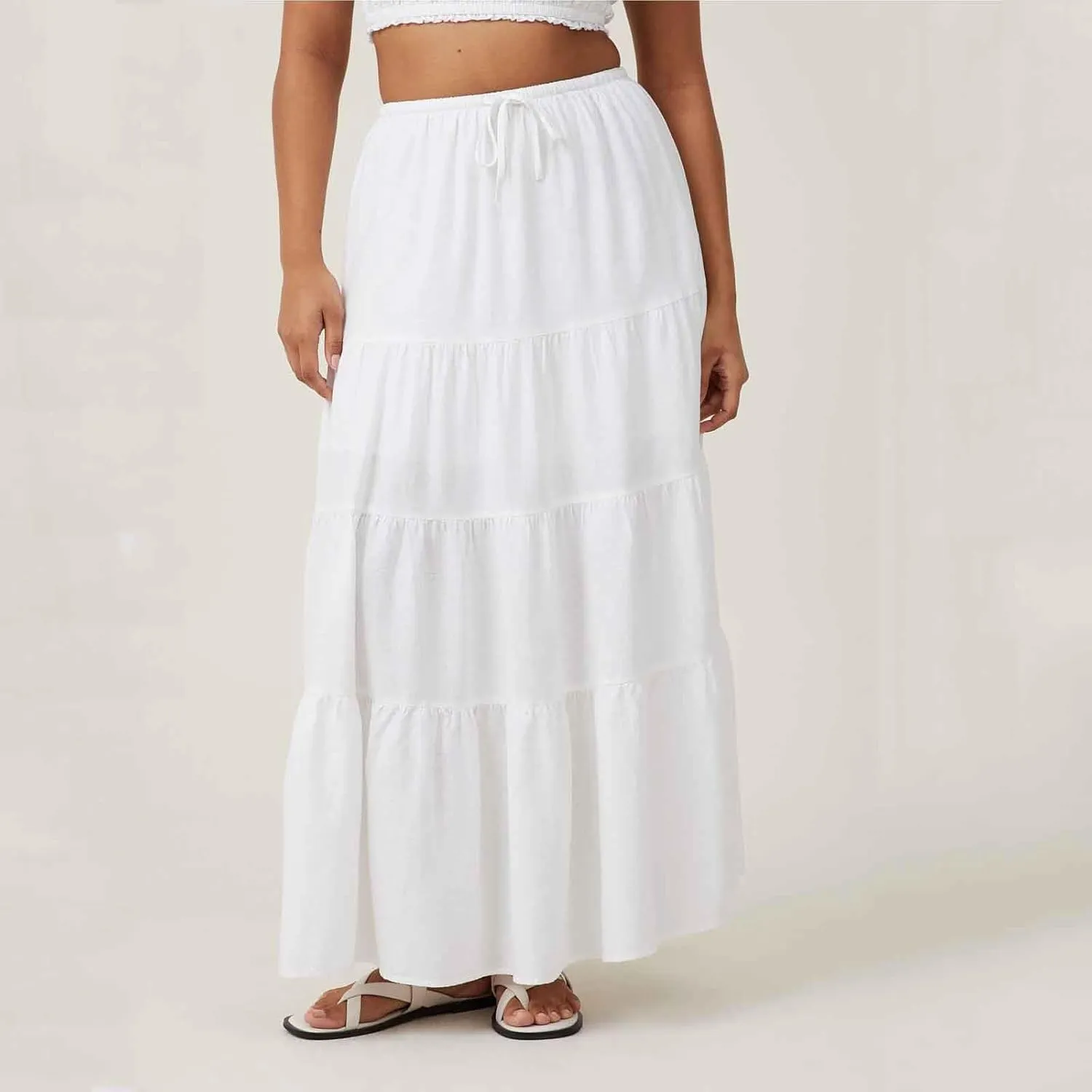 Womens Boho Maxi Skirt Solid Ruffle Swing Elastic High Waisted Pleated Flowy Skirts 2025 Trendy Summer Beach Skorts