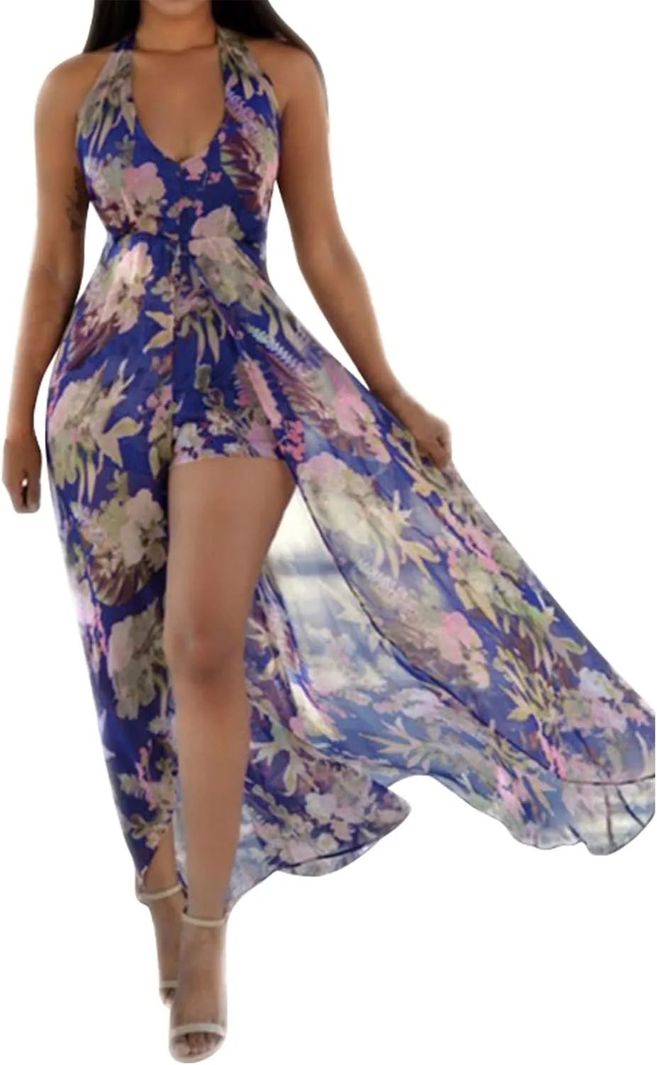 Womens Knit Maxi Tank Dress Ribbed Side Slit Mini Dress Ruffle Hem Self-tie Short Dress Short Dresses Purple