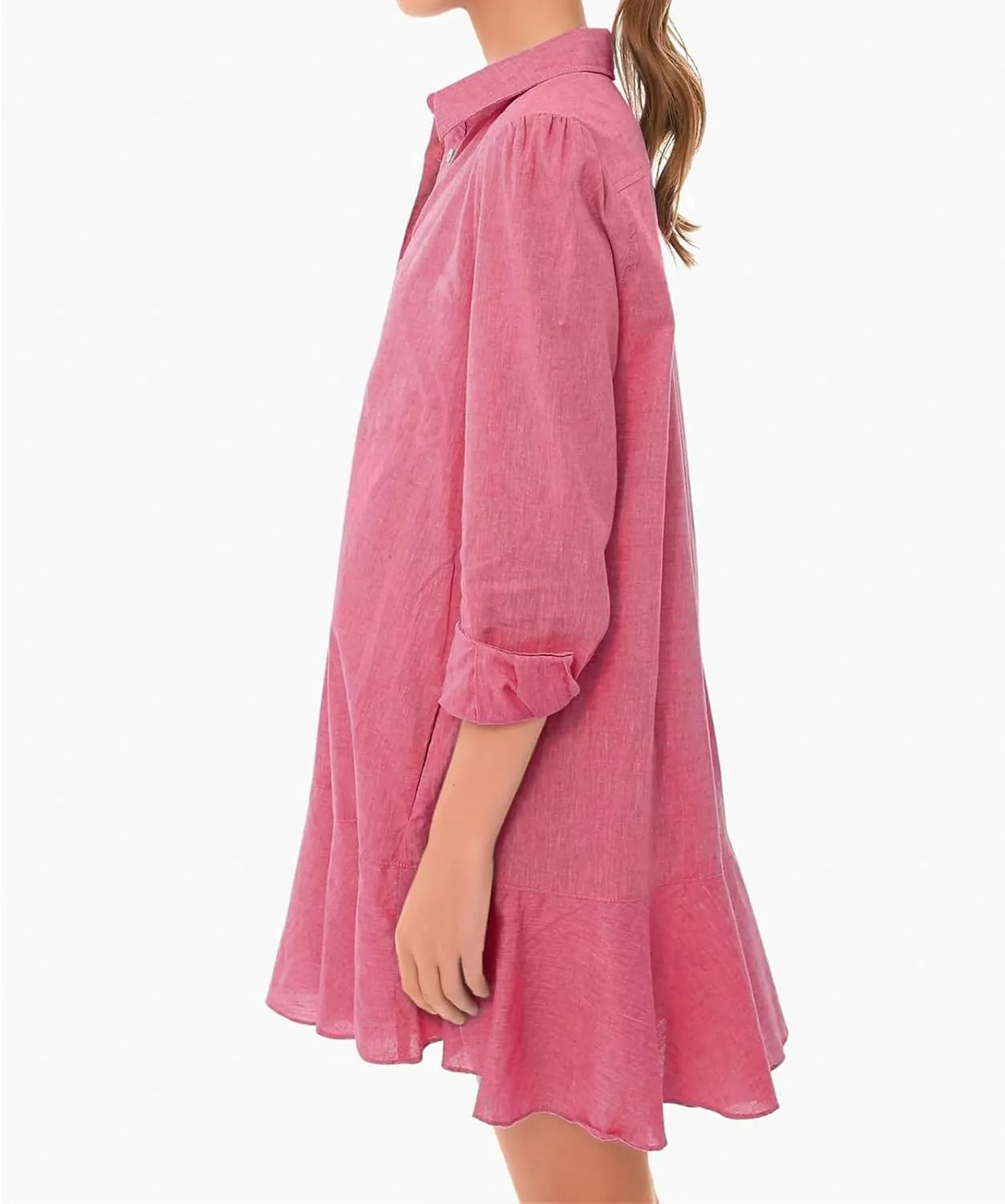 Women's Shirt Dress Lapel Long Sleeve Button Down Mini Dresses Solid Flowy Ruffle Hem Swing Summer Loose Dress