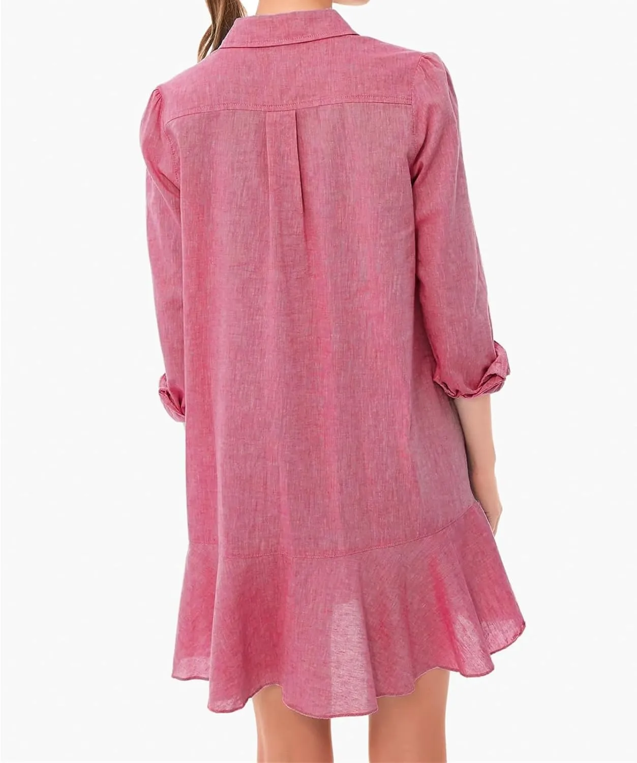 Women's Shirt Dress Lapel Long Sleeve Button Down Mini Dresses Solid Flowy Ruffle Hem Swing Summer Loose Dress