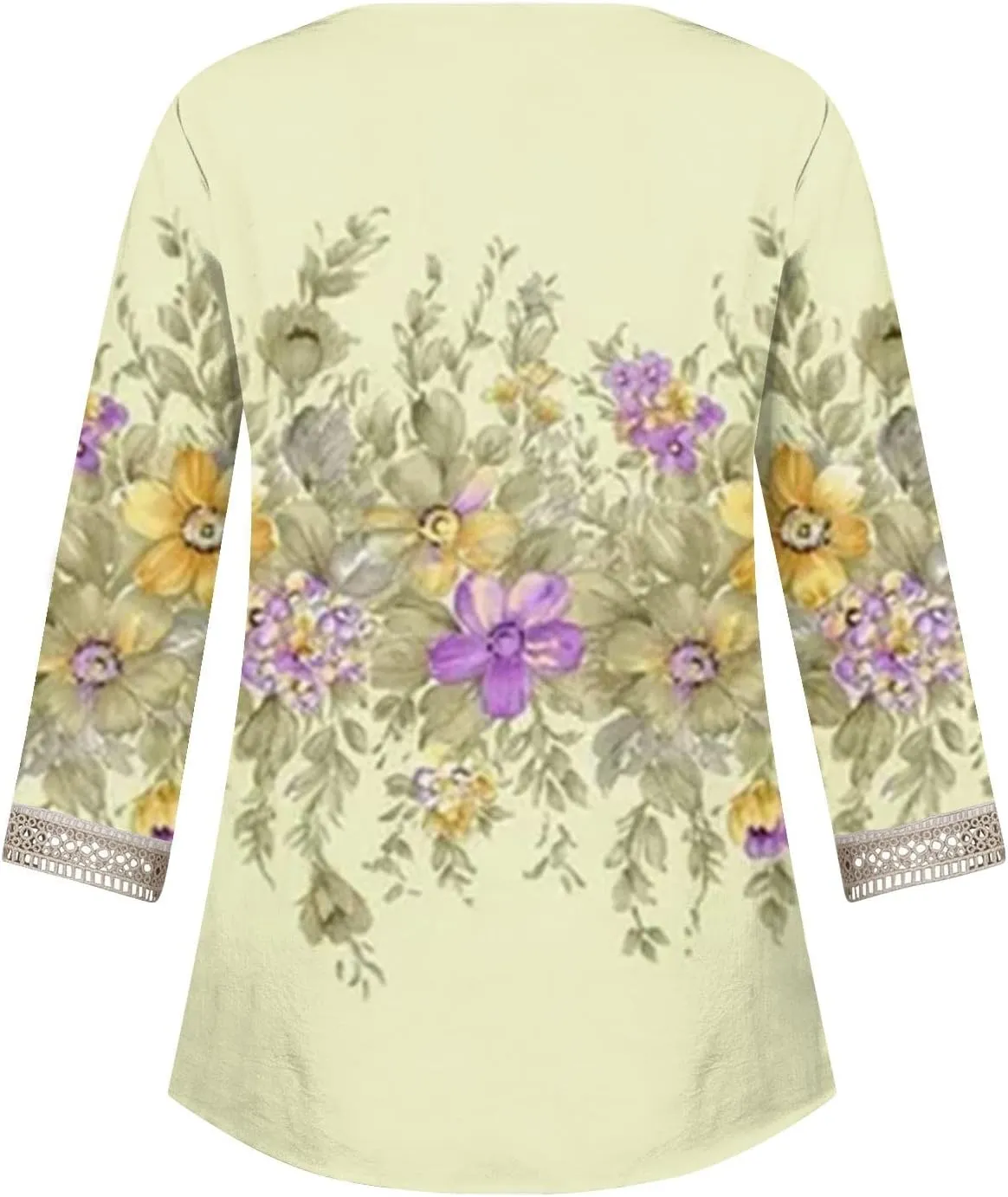 Womens Summer Tops 2023 Ethnic V Neck Fashion Lace Trim Tshirts Printed Comfy 3/4 Sleeve Slim Fit Shirts